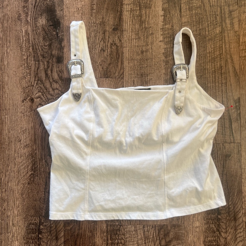 Western White Camisole with Buckle Straps